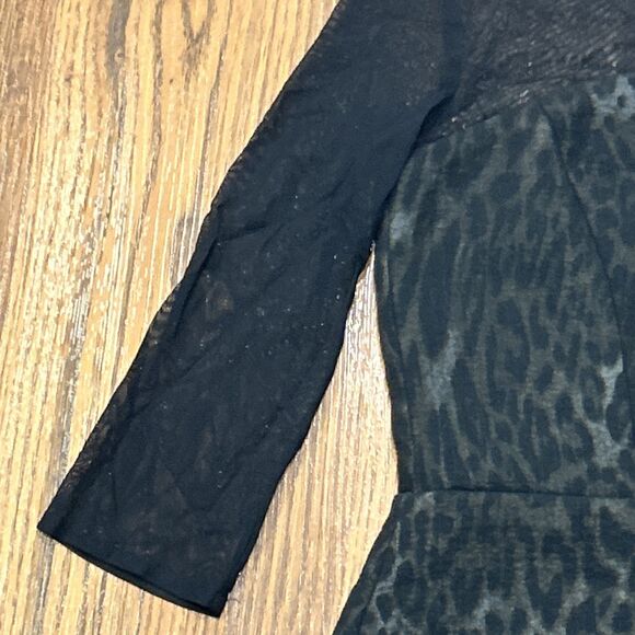 Sandro Paris Dress Womens 1 US Small Black Brown Animal Print Sheer Sleeves Top - Picture 6 of 8